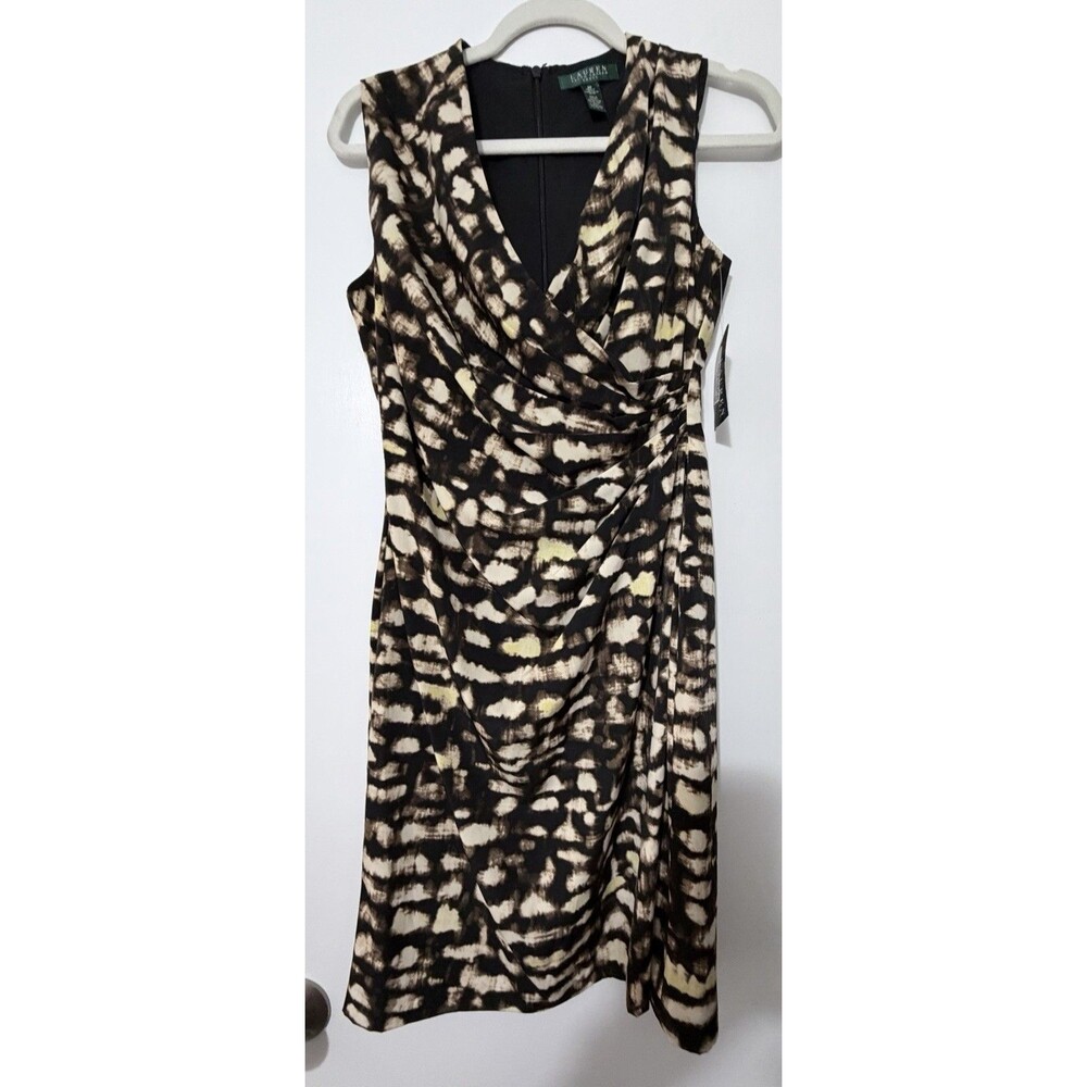 Lauren Ralph Lauren Animal Print Ruched Dress 8 Petite Mob Wife